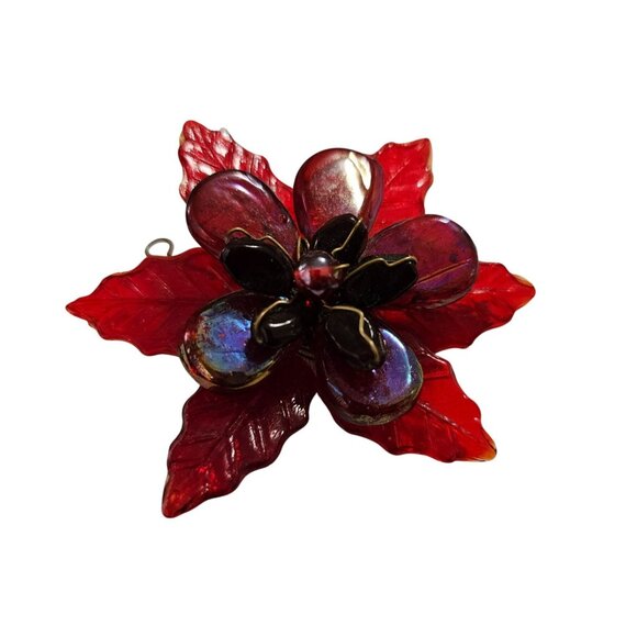 Vintage Red Glass Poinsettia Gold Filigree‎ Center Versatile - Picture 4 of 13